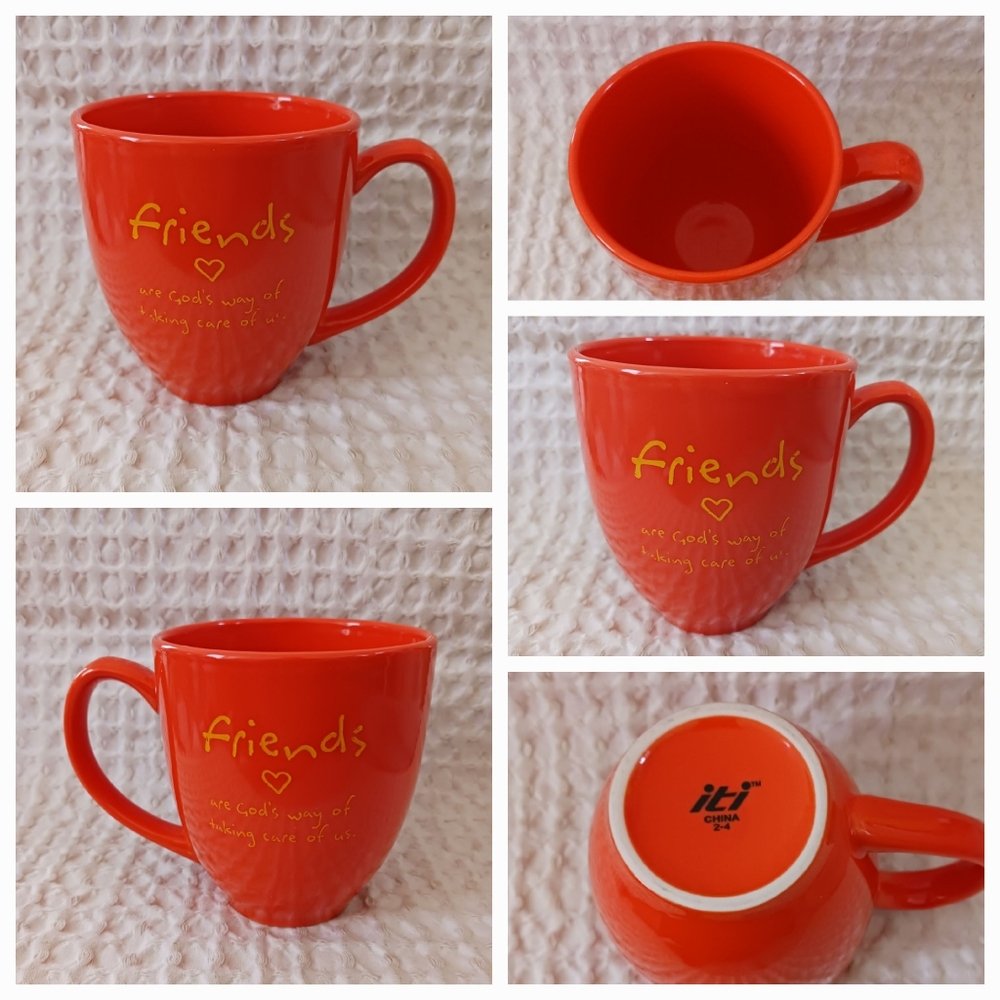 FRIENDS Are GOD'S Way Of Taking Care Of Us Coffee Tea Mug ORANGE Double Sided